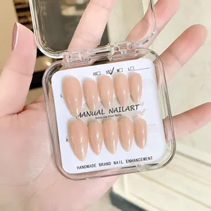 Handmade Nude Pink Glossy Almond Press On Nails For Women Elegant Salon Quality Long Manual False Nail Tips Daily Wear