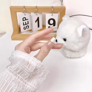 Handmade long trapezoid press-on nails with pink French tips and pearl chain decor