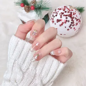 Handmade Christmas Press On Nails French Tip Artificial Pearl Snowflake Cat Eye Gradient Festive Winter Manicure For Women Jewelry