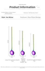 Detailed size specifications for 304 stainless steel long handle rainbow dessert spoons