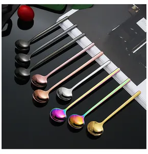 Close-up of multicolored 304 stainless steel coffee spoons with slim long handles