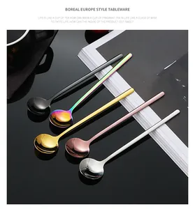 Five assorted colors of 304 stainless steel coffee spoons with mirror polish finish