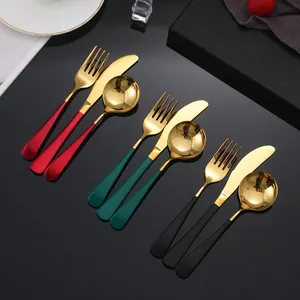 Ensemble De Couverts Modernes En Acier Inoxydable 304 Poli Miroir Or Argent Couteau Fourchette Cuillère Pour Maison Restaurant