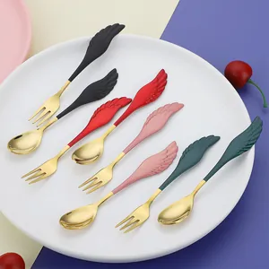 304 Stainless Steel Creative Wing Handle Spoon Fork Angel Feather Design Mirror Polished Dessert Coffee Stirring Fork