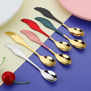 Creative 304 stainless steel spoons with wing-shaped handles in six vibrant assorted colors