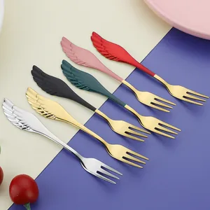 Creative 304 stainless steel wing-handle dessert forks in six vibrant assorted colors