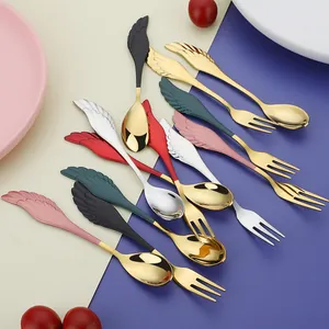 Creative 304 stainless steel dessert spoons and forks with elegant wing handles in various colors