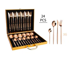 Ménagère 24 pièces en acier inoxydable or rose dans son coffret cadeau pour six personnes