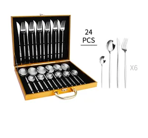 Détails du service de table 24 pièces en acier inoxydable avec coffret cadeau doré élégant