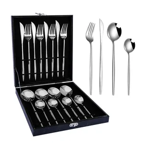 Set di posate in acciaio inox argento da 16 pezzi con confezione regalo nera