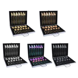 Service de table 24 pièces en acier inoxydable avec couteaux et fourchettes en coffret cadeau