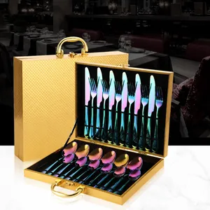 Couverts de Luxe en Acier Inoxydable Comprend des Couteaux des Fourchettes des Cuillères Avec une Boîte Cadeau Portable Vaisselle Polie Miroir pour Mariage Fête Cuisine Salle à Manger Maison