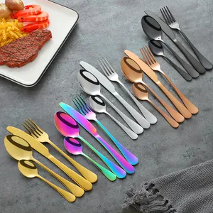 Set de couverts 24 pièces en acier inoxydable avec support en cinq finitions