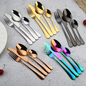 Set di posate da 24 pezzi in acciaio inossidabile in 5 colori con finitura a specchio