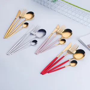 Polished stainless steel 4-piece cutlery set in gold and silver mirror finish