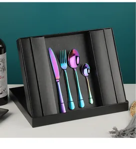 Rainbow stainless steel cutlery set with knife and forks in a black gift box