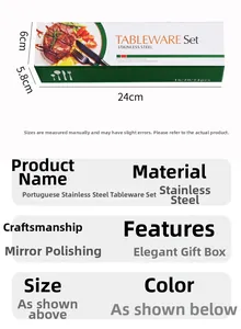 Detailed view of luxury gift box for stainless steel cutlery set with precise dimensions