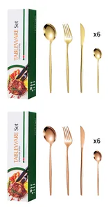 Vue détaillée du service de couverts 24 pièces en acier inoxydable or et rose doré