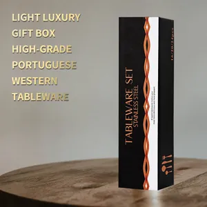 Luxurious 16-piece black stainless steel cutlery set in elegant gift box for four people