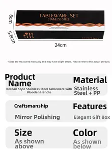 Detail view of the black cutlery gift box dimensions and stainless steel set specifications