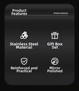Detailed close-up of polished stainless steel cake server set with gift box packaging