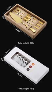Polished stainless steel cake server and fork sets in gold and silver gift box packaging
