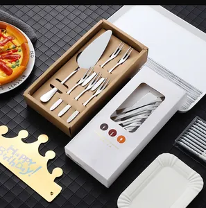 Stainless steel cake server and fruit forks set in elegant gift box packaging