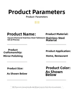Specifications of stainless steel cutlery set showing sizes and mirror polish features