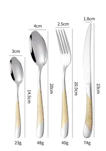 Detailed size specifications for stainless steel cutlery set with diamond pattern handles