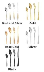 Detail of 4-piece stainless steel cutlery sets in gold silver rose and black finishes