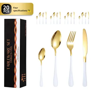 20-piece gold and white stainless steel cutlery set with elegant black gift box