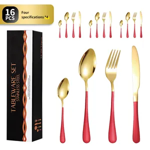 Set di posate da 16 pezzi in acciaio inox oro e rosso con scatola regalo elegante