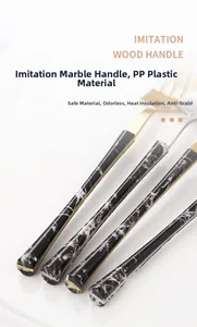 Detail of ergonomic heat-resistant marble pattern PP handle on gold stainless steel cutlery