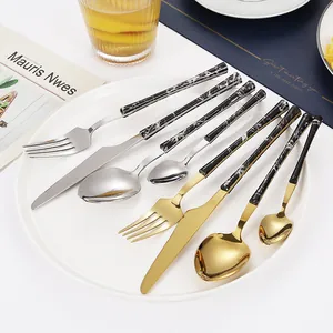 Luxury 430 Stainless Steel Cutlery Set Marble Handle Steak Knife Fork Table Spoon Dessert Spoon Western Tableware Home Kitchen Dining