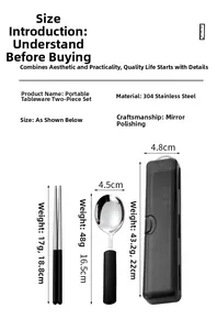 Size chart showing 304 stainless steel cutlery set with 18.8cm chopsticks and 16.5cm spoon