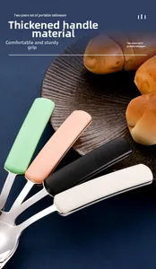 Detail view of thickened colorful handles for portable stainless steel cutlery set
