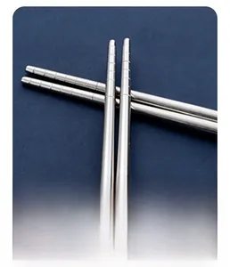 Close-up of stainless steel chopsticks featuring anti-slip grooved tips for easy grip