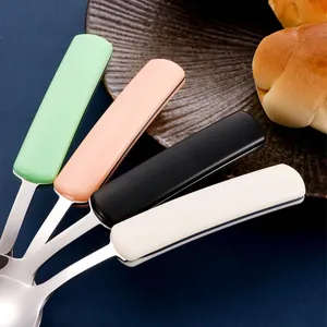 304 stainless steel spoon set with colorful handles for school and office use