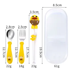 Detailed dimensions and weight of cartoon duck stainless steel kids cutlery set