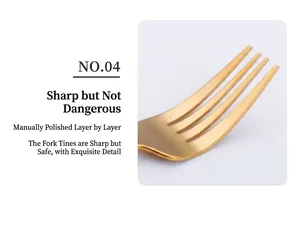 Detailed macro view of polished gold stainless steel fork tines with smooth edges