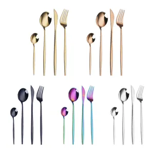 24-piece stainless steel cutlery set with steak knife, fork, and spoon in 5 colors