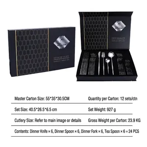 24-piece silver stainless steel cutlery set with elegant black gift box for fine dining