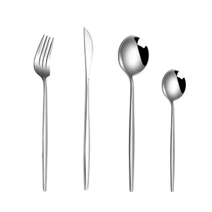 24-piece silver stainless steel cutlery set with mirror finish steak knives and forks