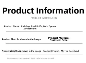 Detailed product specifications for the 24-piece stainless steel mirror polished cutlery set