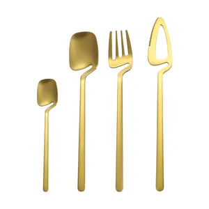 Set posate da 4 pezzi in acciaio inossidabile oro opaco con manici curvi unici