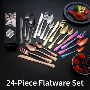 Stainless Steel Cutlery Flatware With Dinner Knives Forks Spoons Wedding Banquet Modern Mirror Polished Dining Utensils