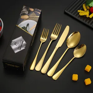 Service de couverts 20 pièces en acier inoxydable doré avec polissage miroir et boîte