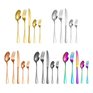 Service de couverts 20 pièces en acier inoxydable doré et multicolore avec cuillères et couteaux