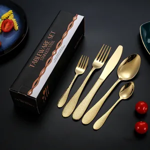 Ménagère 24 pièces en acier inoxydable martelé doré dans son coffret cadeau noir chic