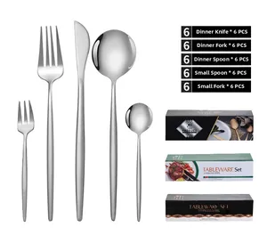 30-piece stainless steel cutlery set with silver finish and luxury gift boxes